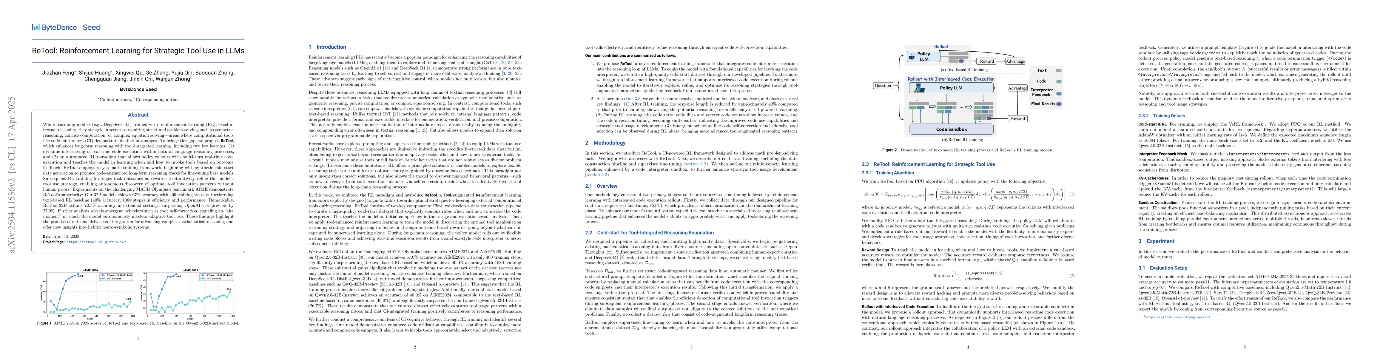 Thumbnail for ReTool: Reinforcement Learning for Strategic Tool Use in LLMs