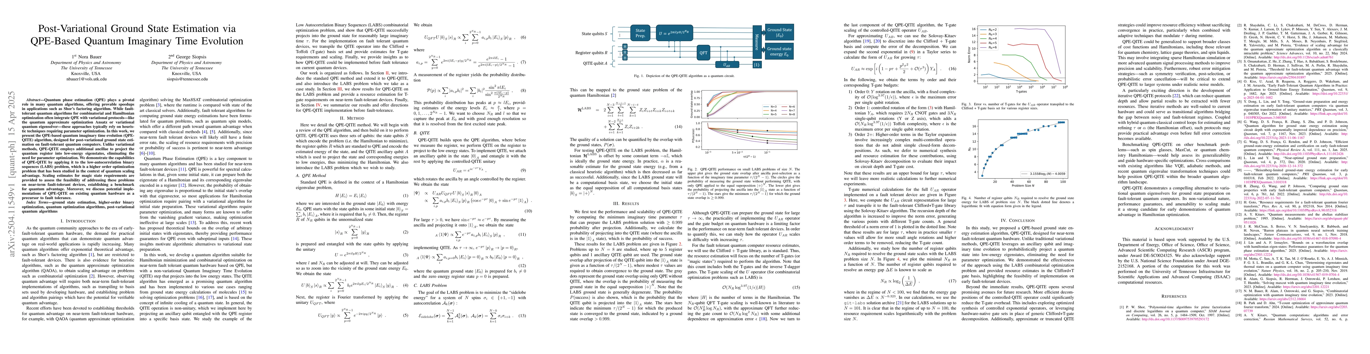 Thumbnail for Post-Variational Ground State Estimation via QPE-Based Quantum Imaginary
  Time Evolution
