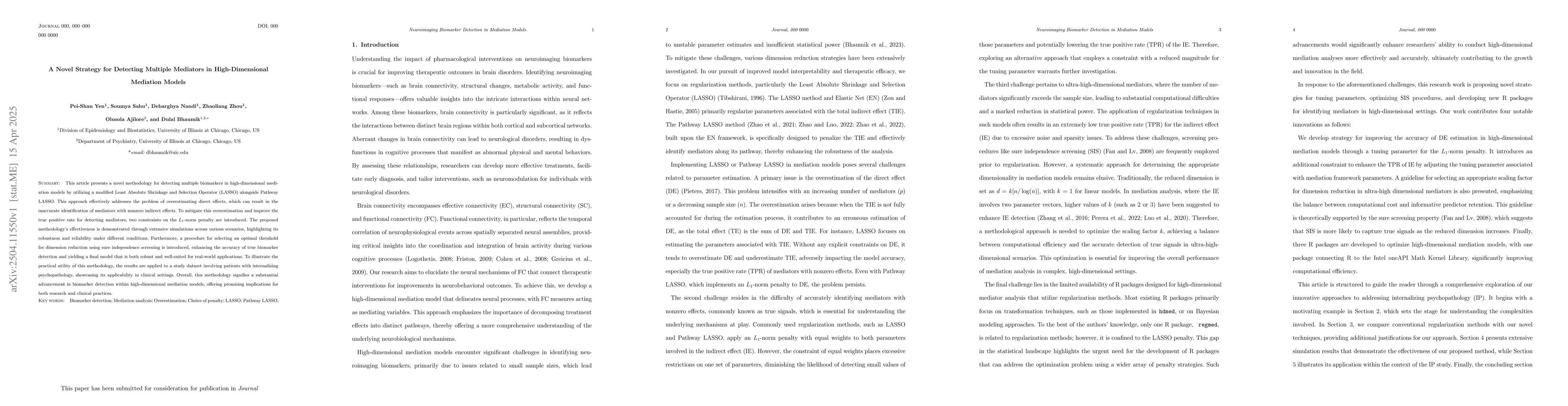Thumbnail for A Novel Strategy for Detecting Multiple Mediators in High-Dimensional
  Mediation Models