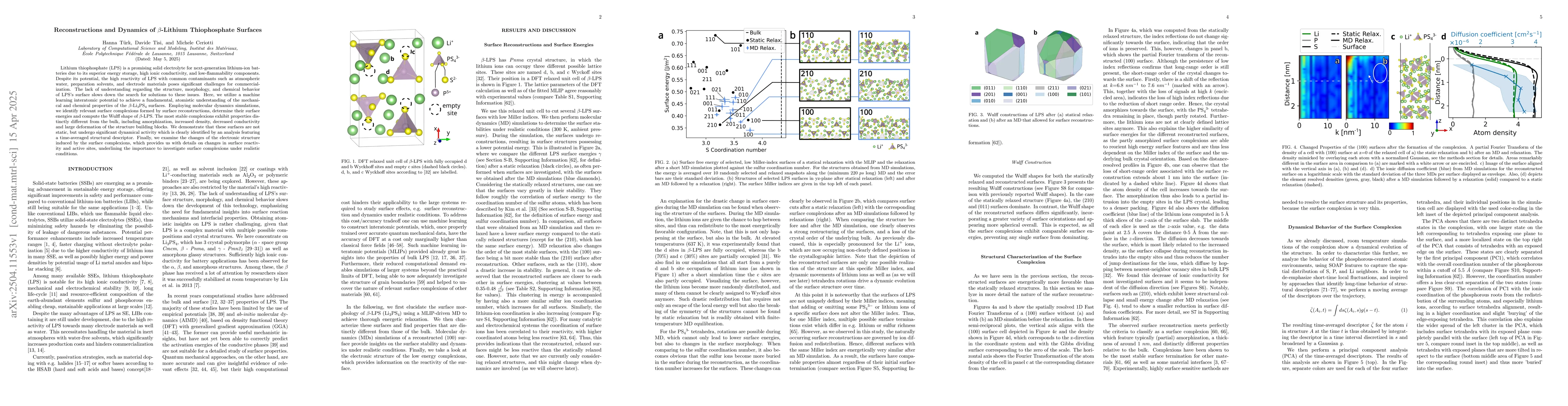 Thumbnail for Reconstructions and Dynamics of $β$-Lithium Thiophosphate Surfaces