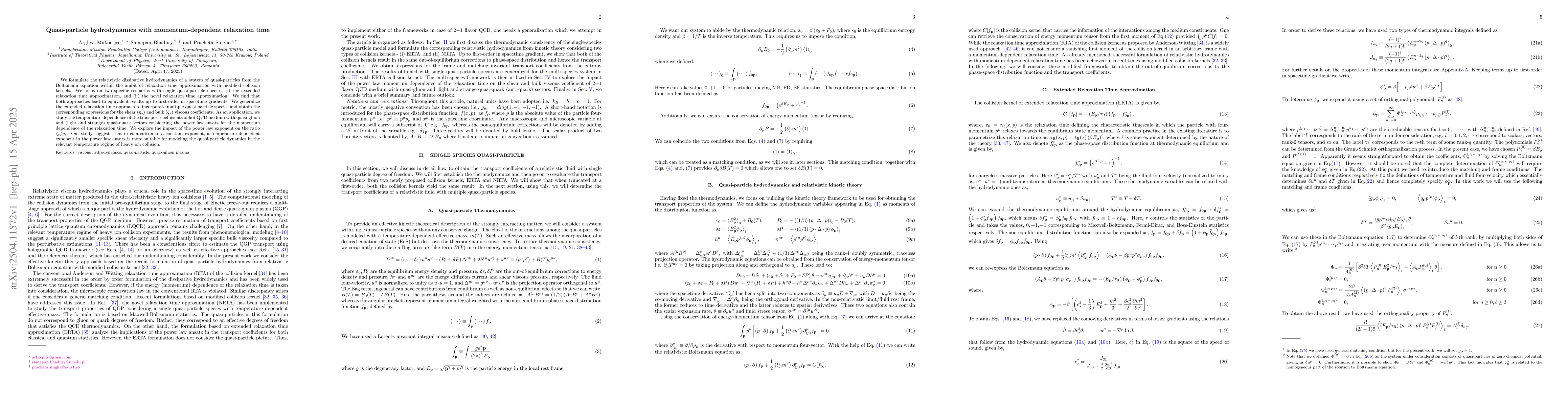 Thumbnail for Quasi-particle hydrodynamics with momentum-dependent relaxation time