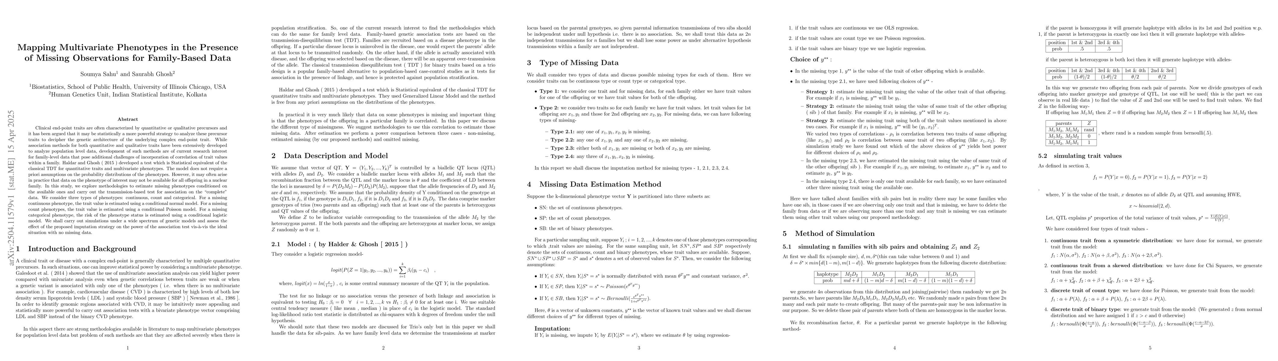 Thumbnail for Mapping Multivariate Phenotypes in the Presence of Missing Observations
  for Family-Based Data