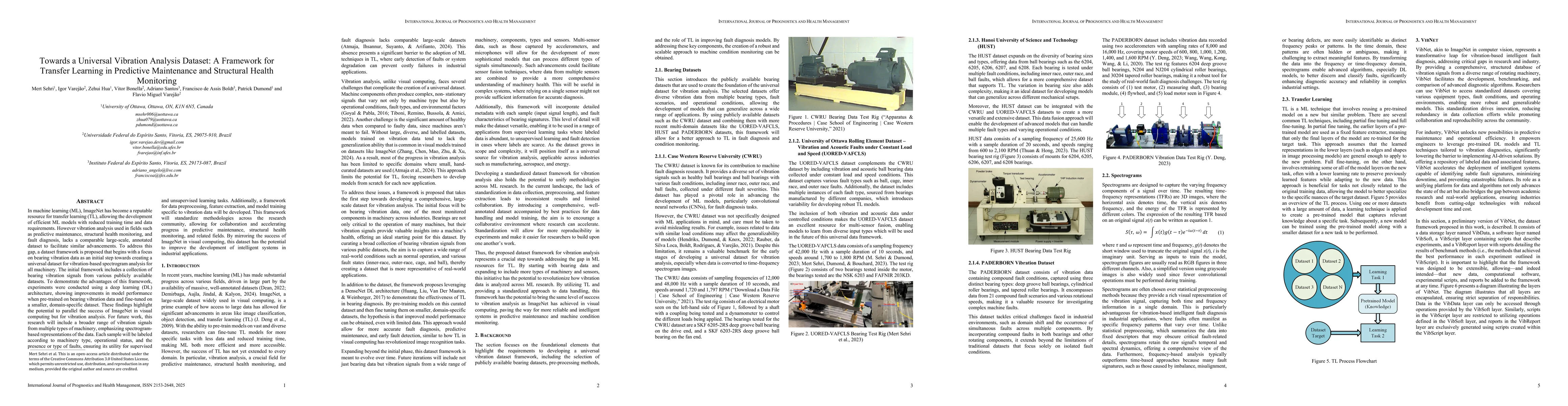 Thumbnail for Towards a Universal Vibration Analysis Dataset: A Framework for Transfer
  Learning in Predictive Maintenance and Structural Health Monitoring