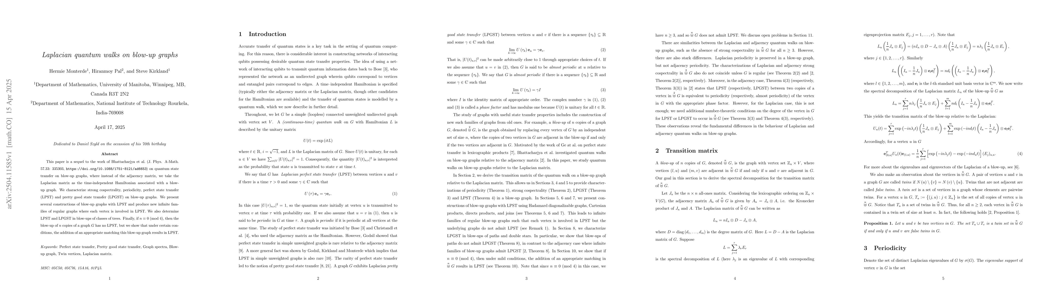 Thumbnail for Laplacian quantum walks on blow-up graphs