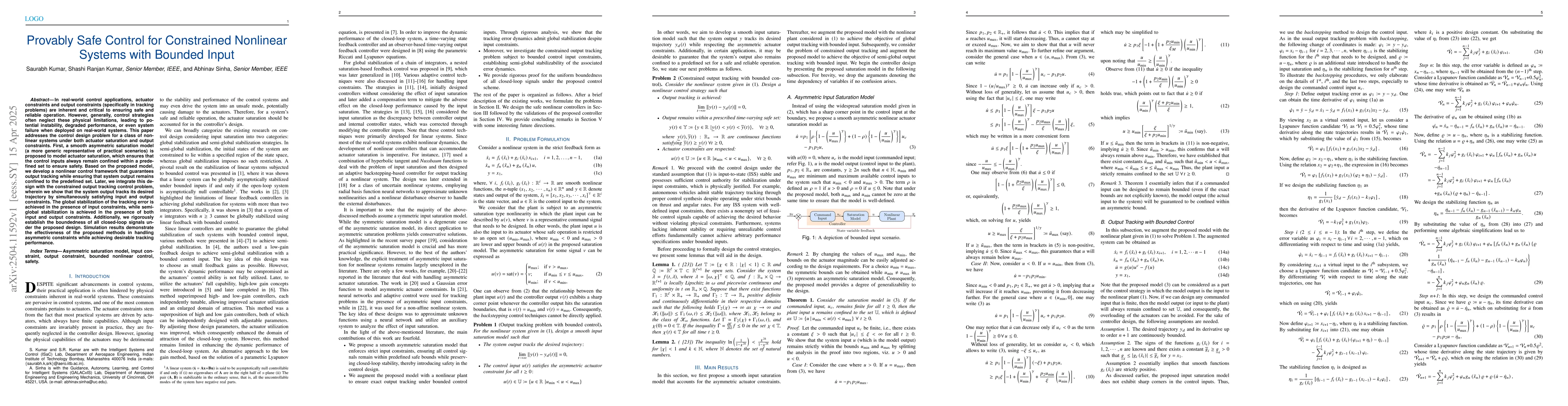 Thumbnail for Provably Safe Control for Constrained Nonlinear Systems with Bounded
  Input