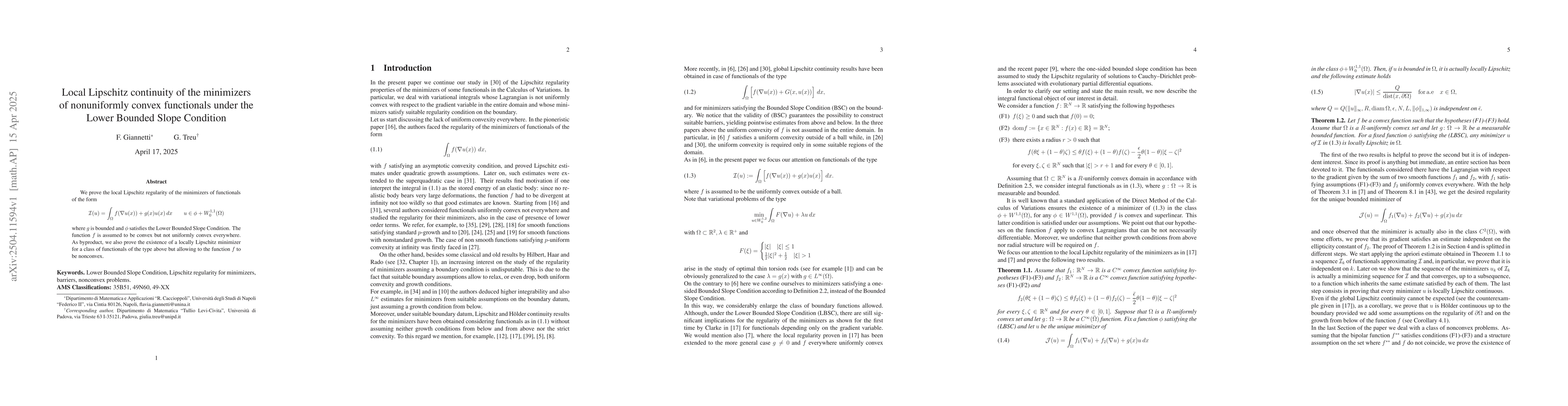 Thumbnail for Local Lipschitz continuity of the minimizers of nonuniformly convex
  functionals under the Lower Bounded Slope Condition