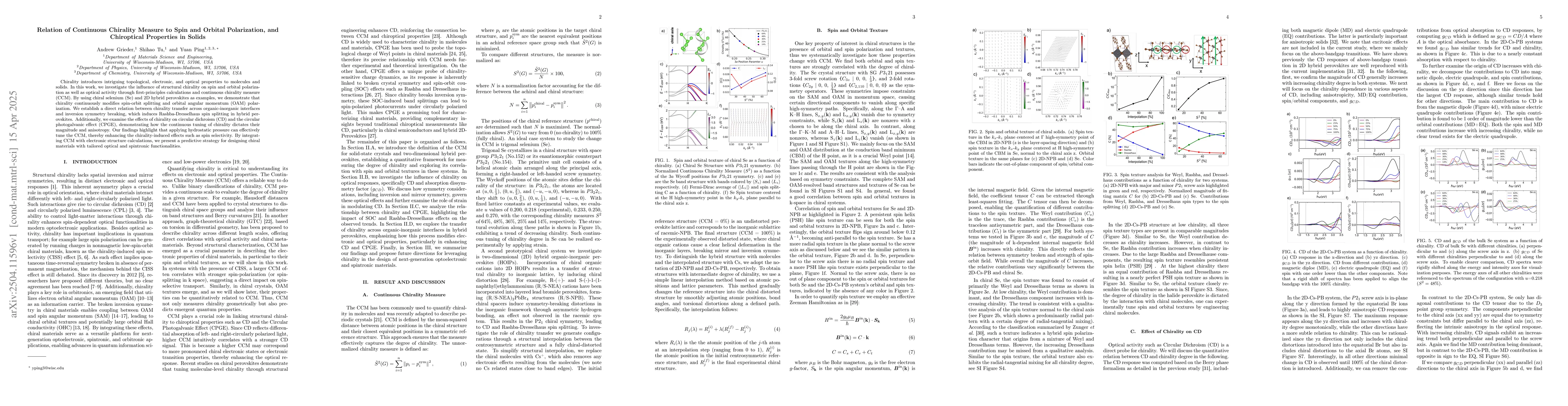 Thumbnail for Relation of Continuous Chirality Measure to Spin and Orbital
  Polarization, and Chiroptical Properties in Solids