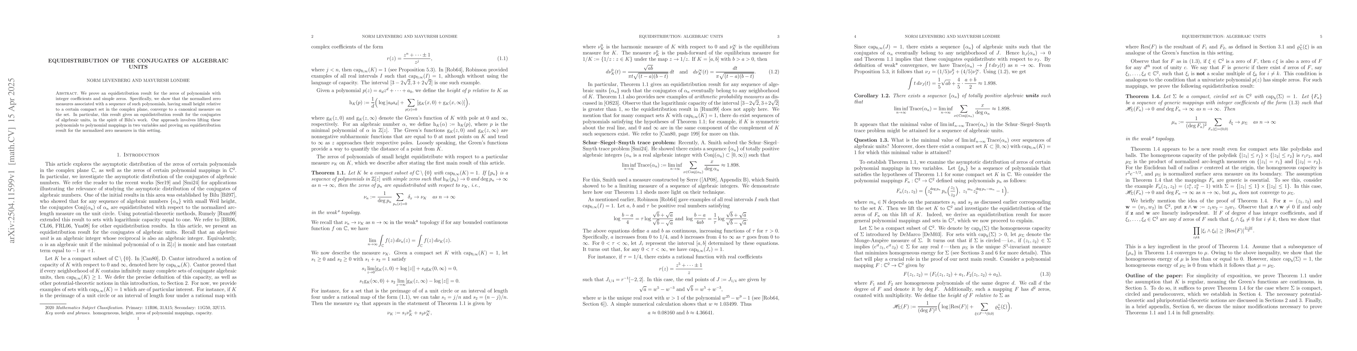 Thumbnail for Equidistribution of the conjugates of algebraic units