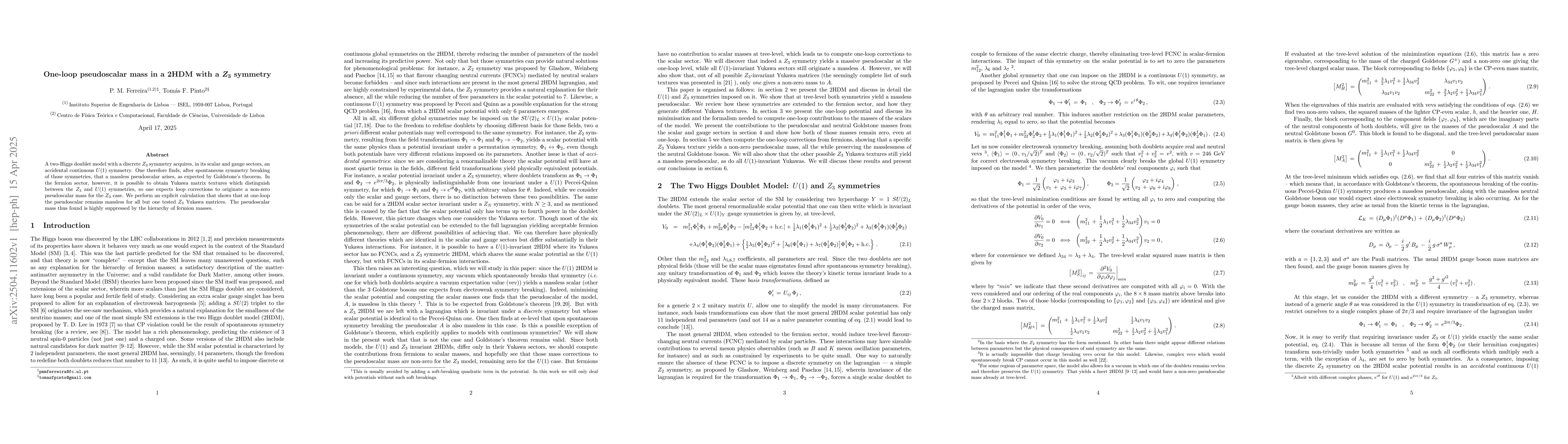 Thumbnail for One-loop pseudoscalar mass in a 2HDM with a $Z_3$ symmetry