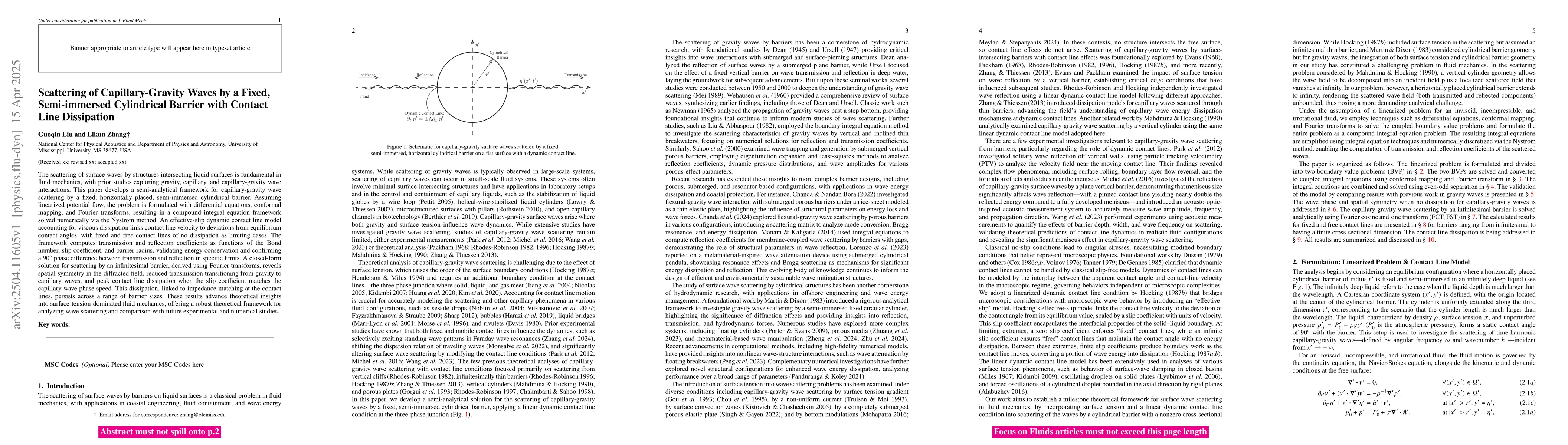 Thumbnail for Scattering of Capillary-Gravity Waves by a Fixed, Semi-immersed
  Cylindrical Barrier with Contact Line Dissipation