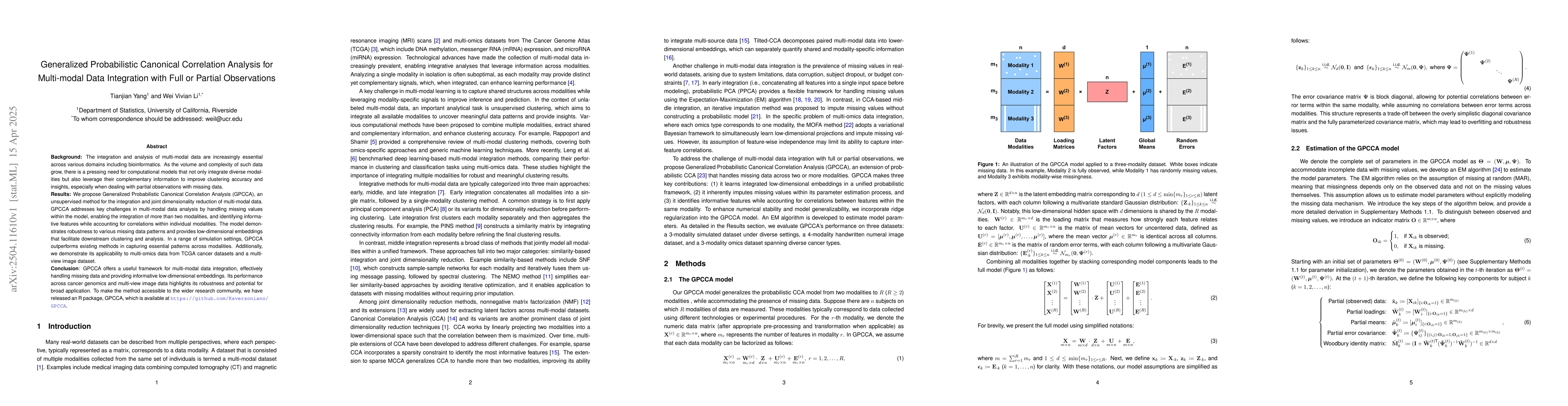Thumbnail for Generalized probabilistic canonical correlation analysis for multi-modal
  data integration with full or partial observations