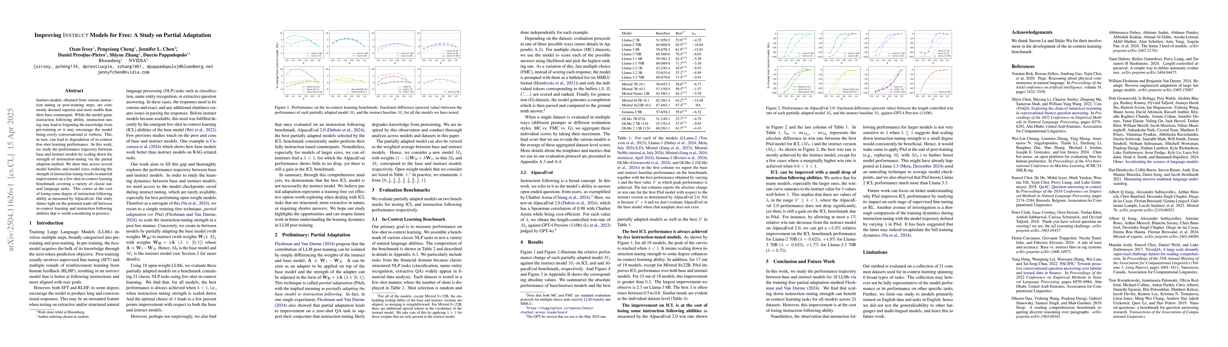 Thumbnail for Improving Instruct Models for Free: A Study on Partial Adaptation
