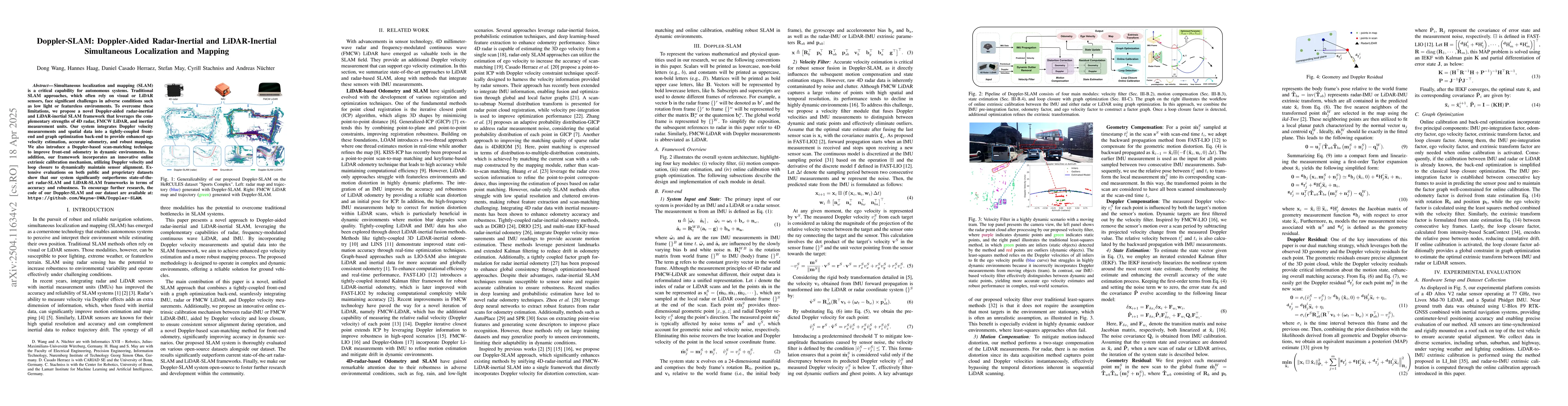 Thumbnail for Doppler-SLAM: Doppler-Aided Radar-Inertial and LiDAR-Inertial
  Simultaneous Localization and Mapping