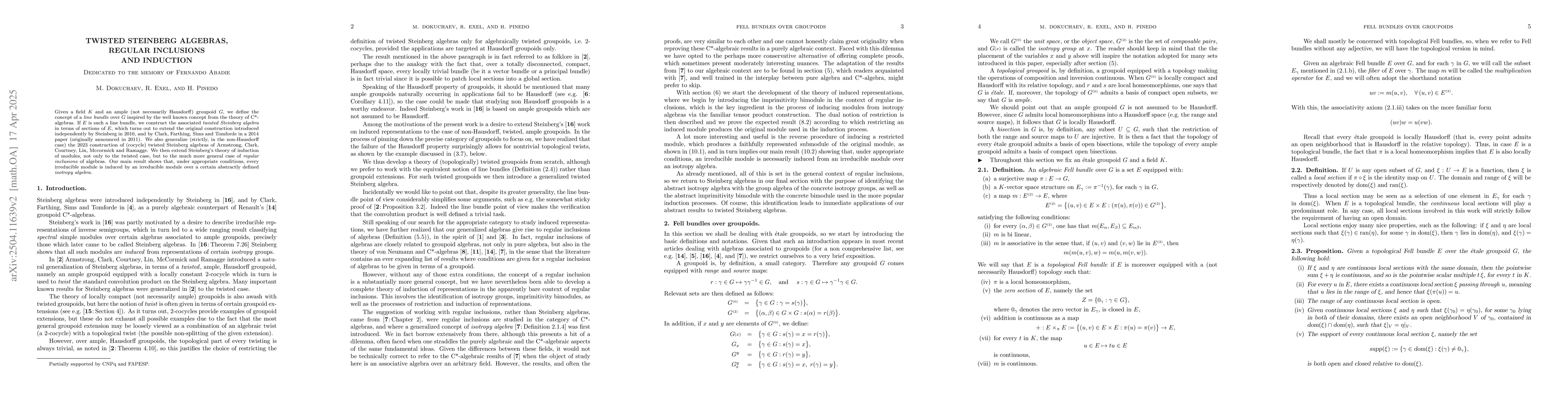 Thumbnail for Twisted Steinberg algebras, regular inclusions and induction