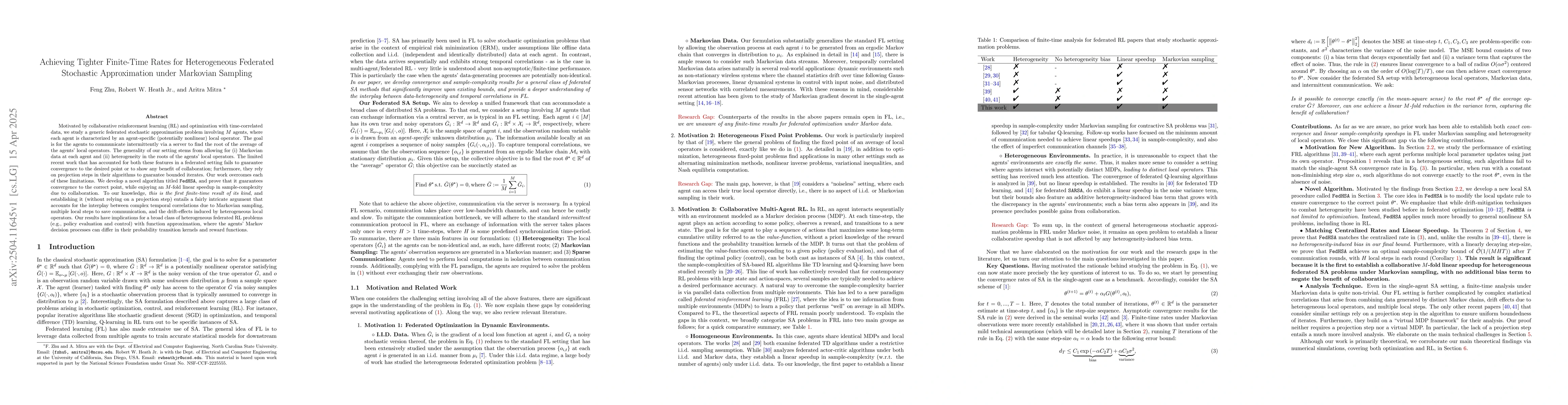 Thumbnail for Achieving Tighter Finite-Time Rates for Heterogeneous Federated
  Stochastic Approximation under Markovian Sampling