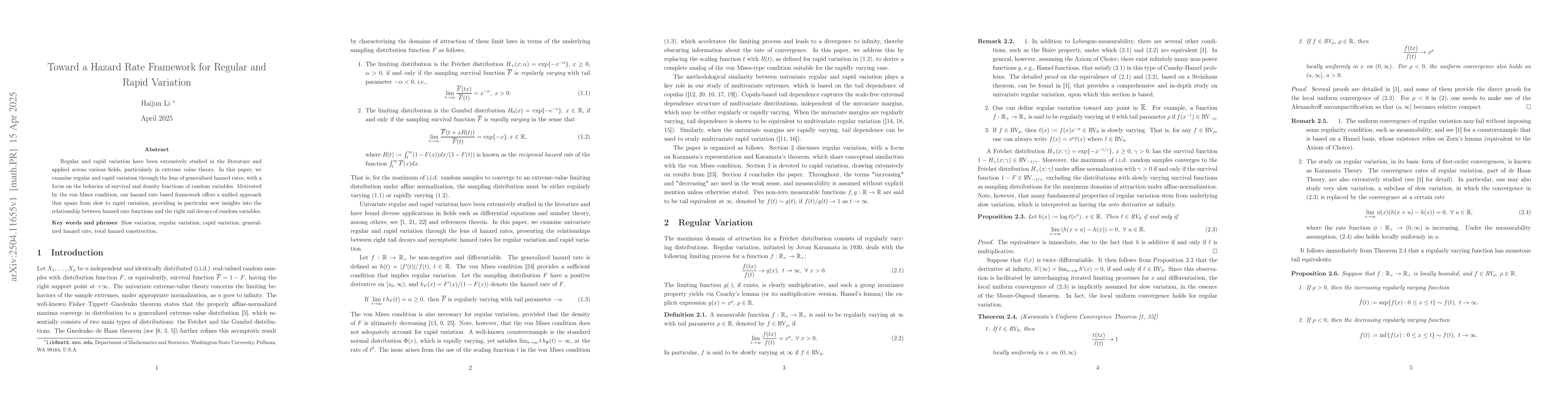 Thumbnail for Toward a Hazard Rate Framework for Regular and Rapid Variation