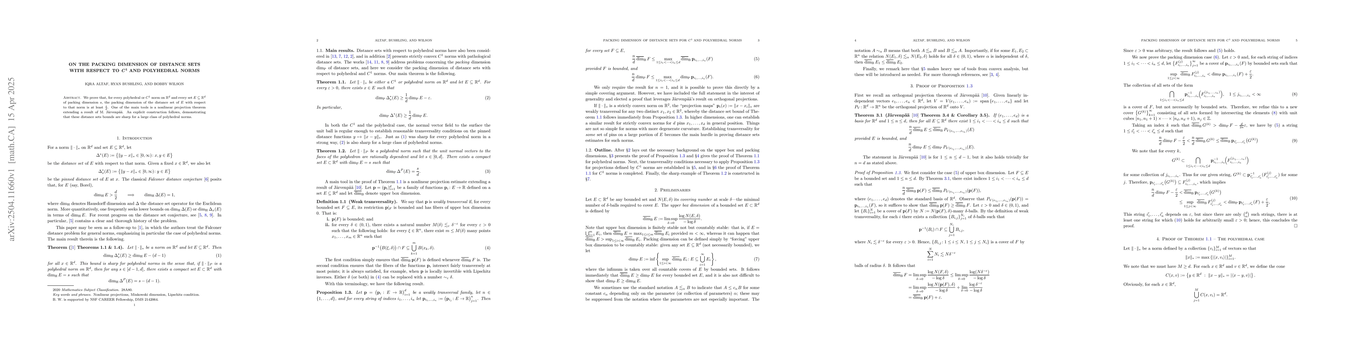 Thumbnail for On the packing dimension of distance sets with respect to $C^1$ and
  polyhedral norms