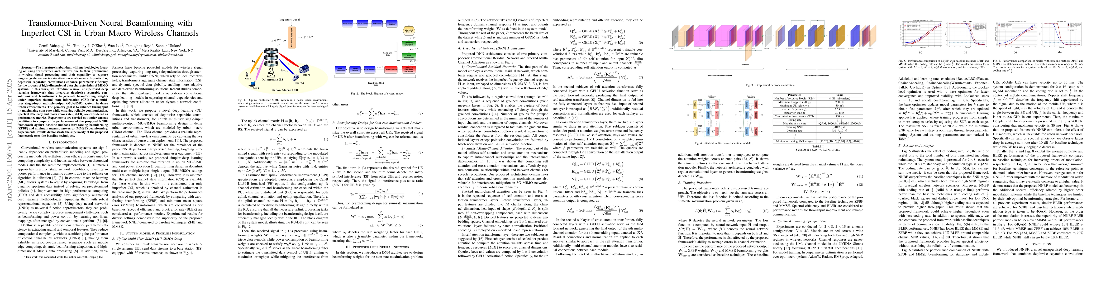 Thumbnail for Transformer-Driven Neural Beamforming with Imperfect CSI in Urban Macro
  Wireless Channels