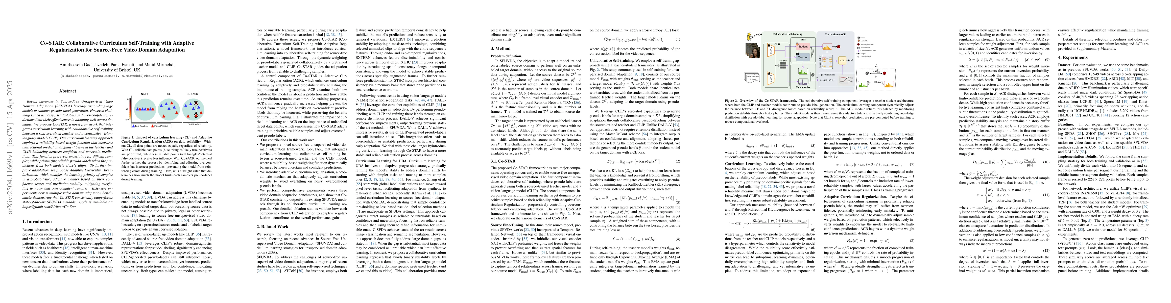 Thumbnail for Co-STAR: Collaborative Curriculum Self-Training with Adaptive
  Regularization for Source-Free Video Domain Adaptation