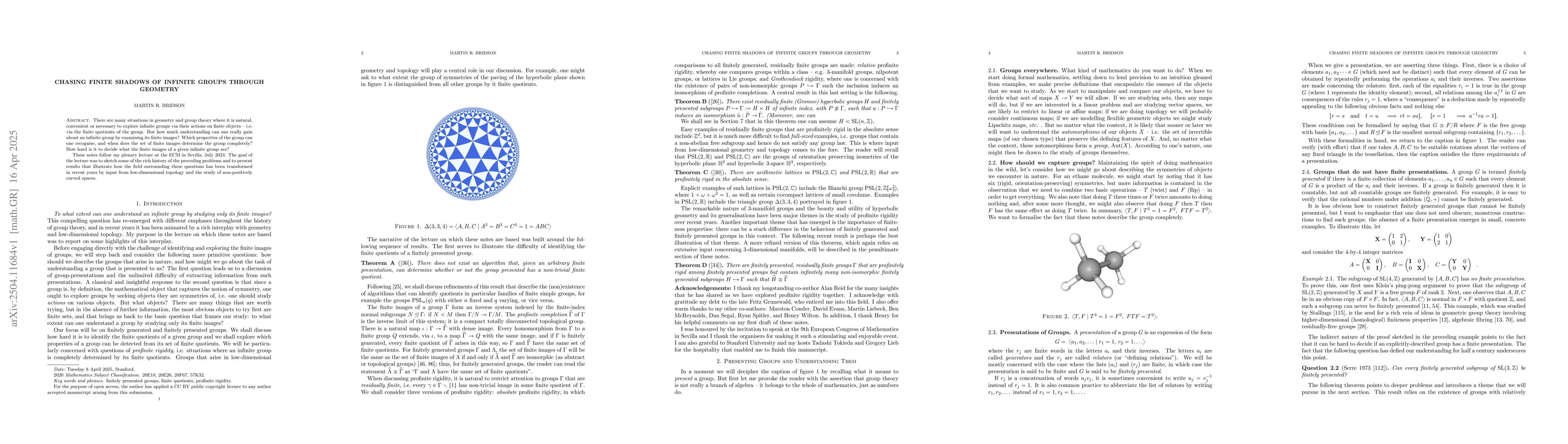 Thumbnail for Chasing finite shadows of infinite groups through geometry