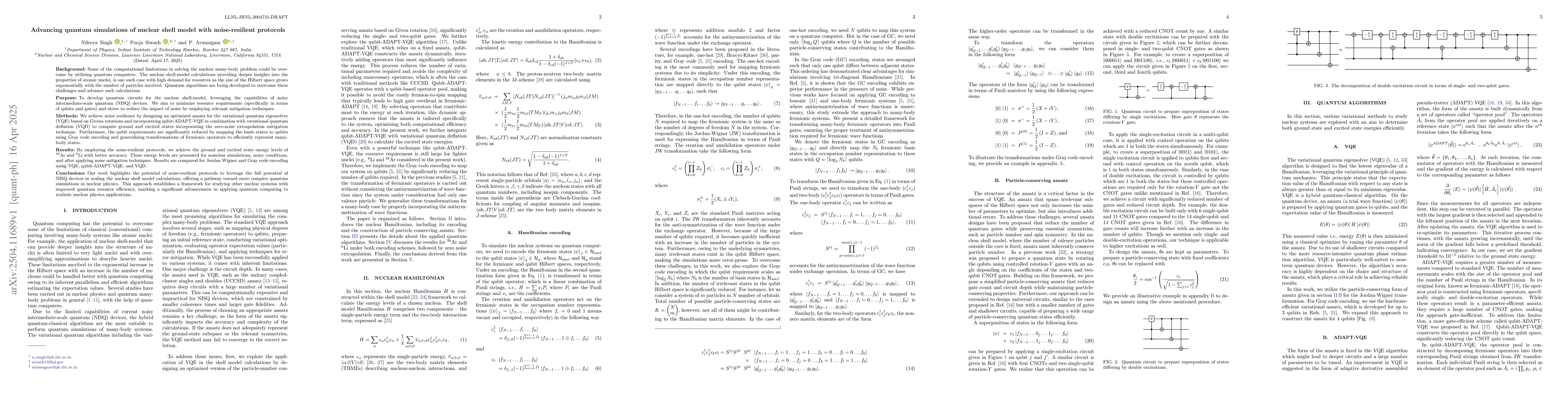 Thumbnail for Advancing quantum simulations of nuclear shell model with
  noise-resilient protocols