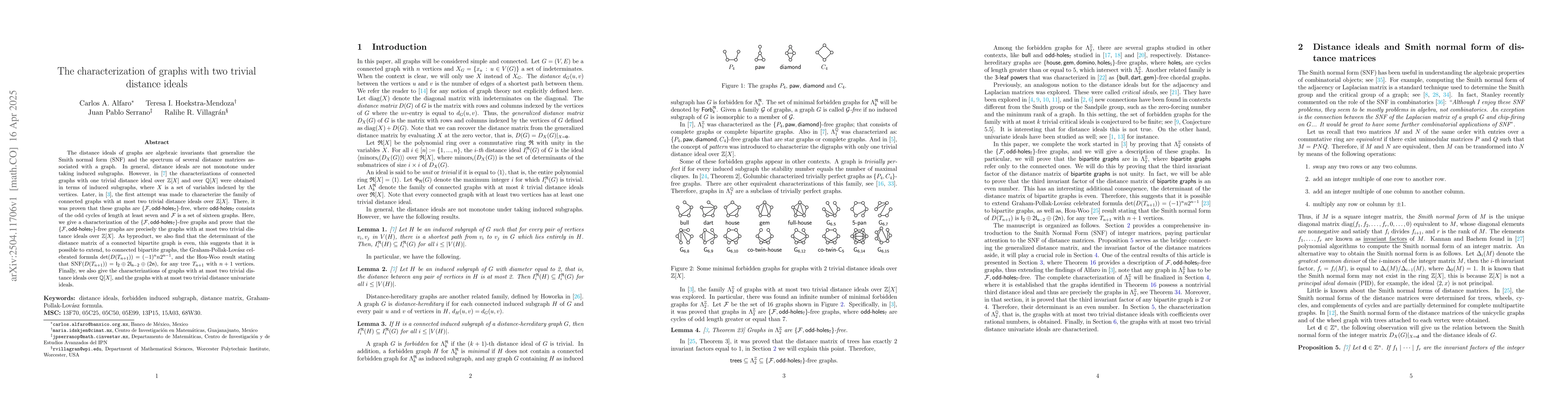 Thumbnail for The characterization of graphs with two trivial distance ideals