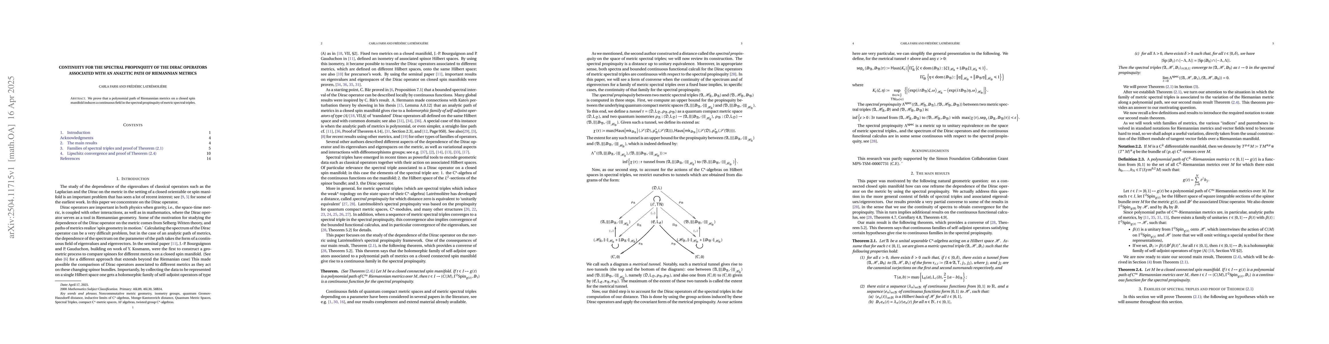 Thumbnail for Continuity for the spectral propinquity of the Dirac operators
  associated with an analytic path of Riemannian metrics