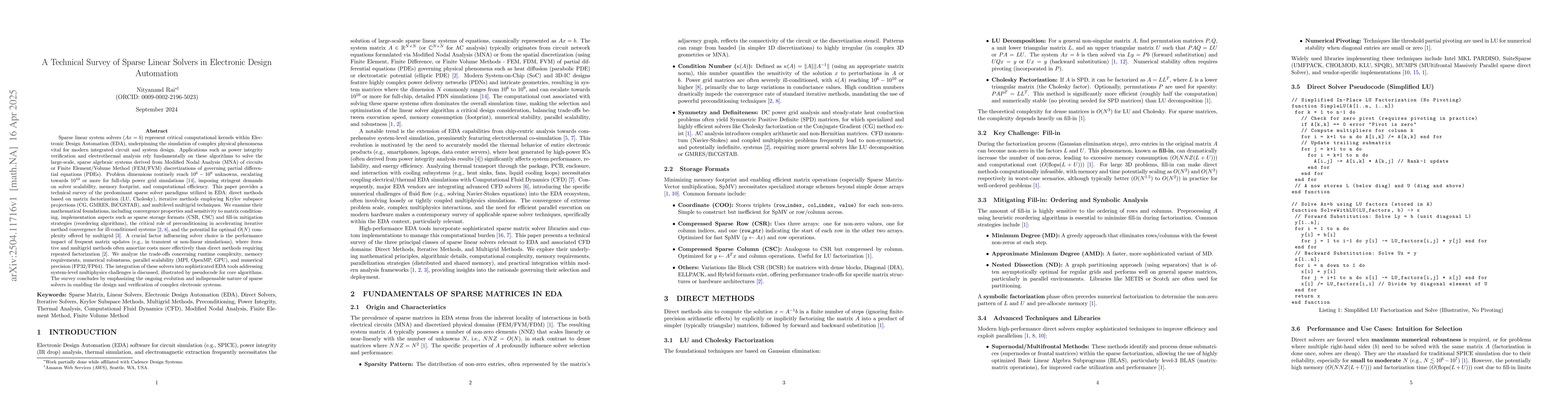 Thumbnail for A Technical Survey of Sparse Linear Solvers in Electronic Design
  Automation