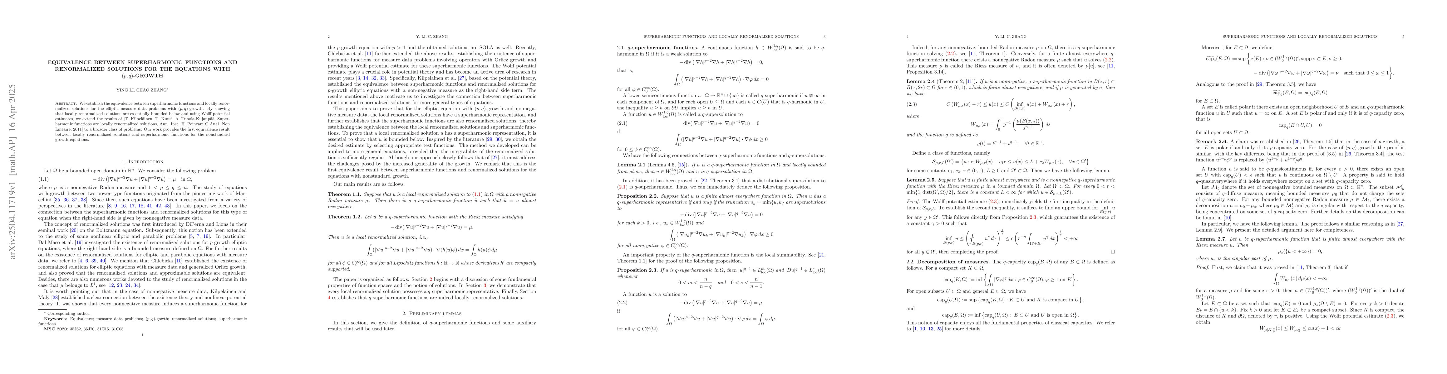 Thumbnail for Equivalence between Superharmonic functions and renormalized solutions
  for the equations with $(p, q)$-growth