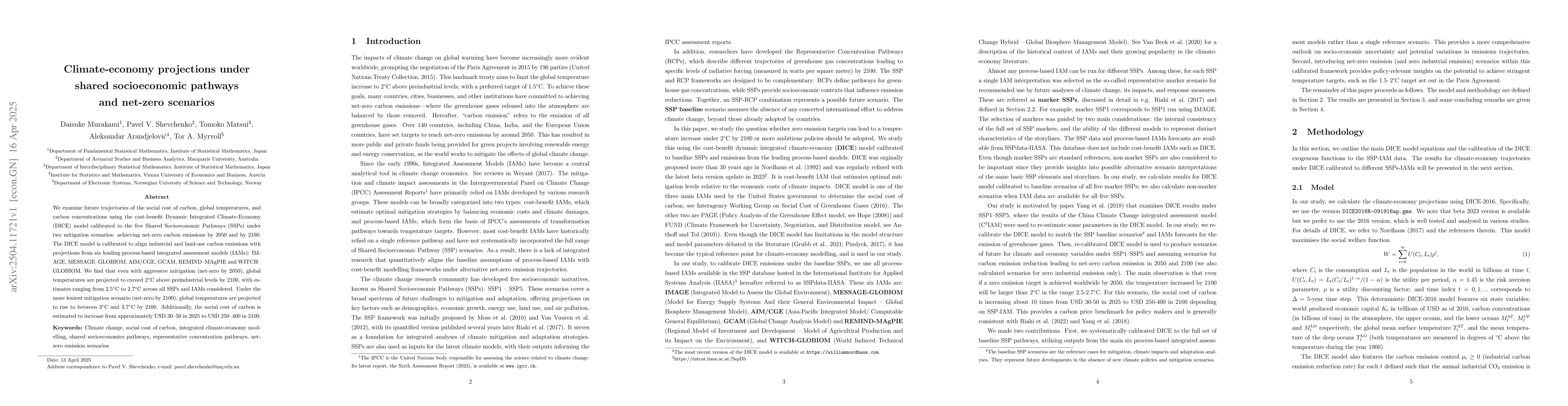 Thumbnail for Climate-economy projections under shared socioeconomic pathways and
  net-zero scenarios