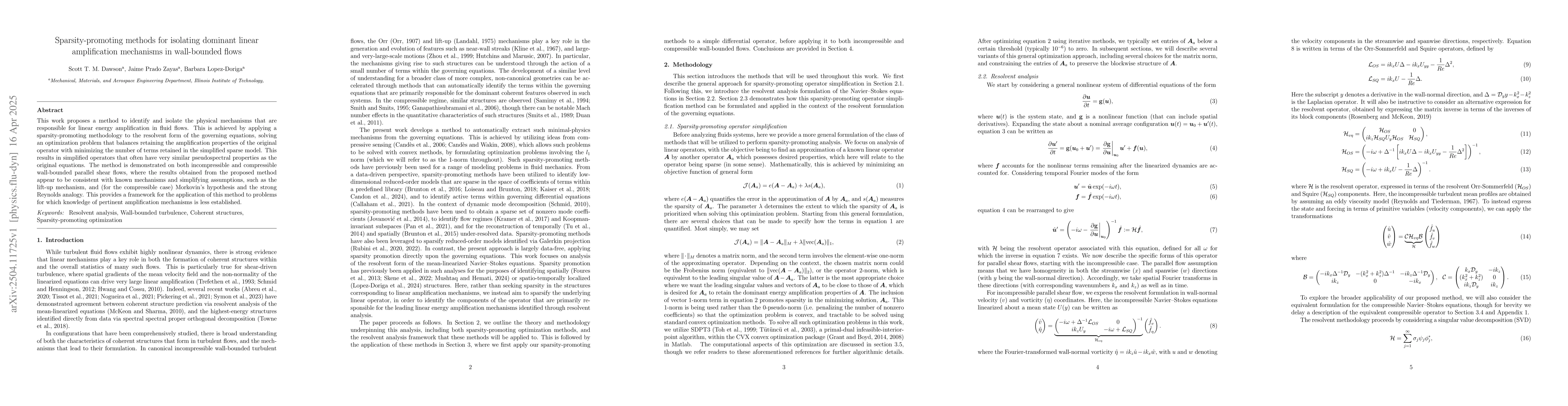 Thumbnail for Sparsity-promoting methods for isolating dominant linear amplification
  mechanisms in wall-bounded flows