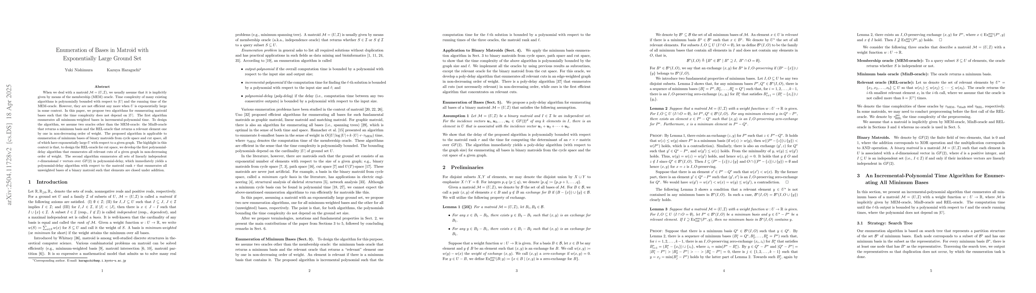 Thumbnail for Enumeration of Bases in Matroid with Exponentially Large Ground Set