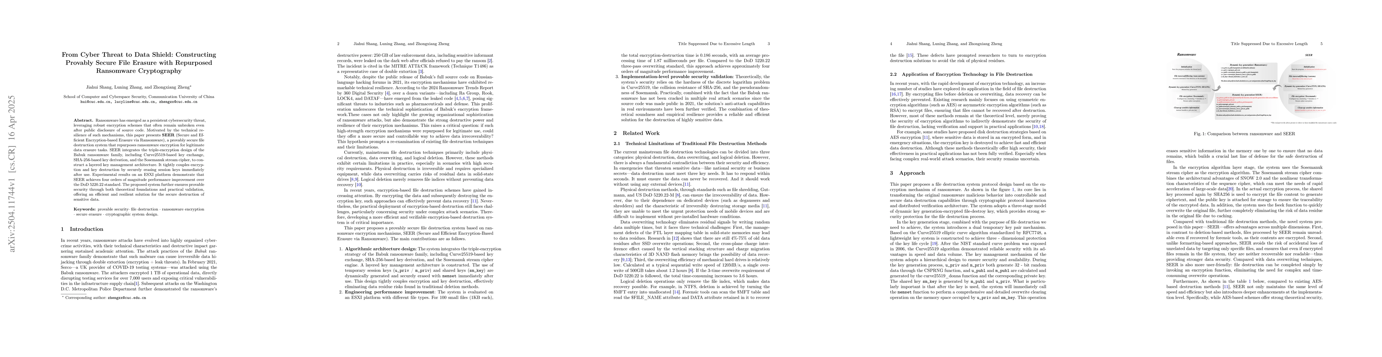 Thumbnail for From Cyber Threat to Data Shield: Constructing Provably Secure File
  Erasure with Repurposed Ransomware Cryptography