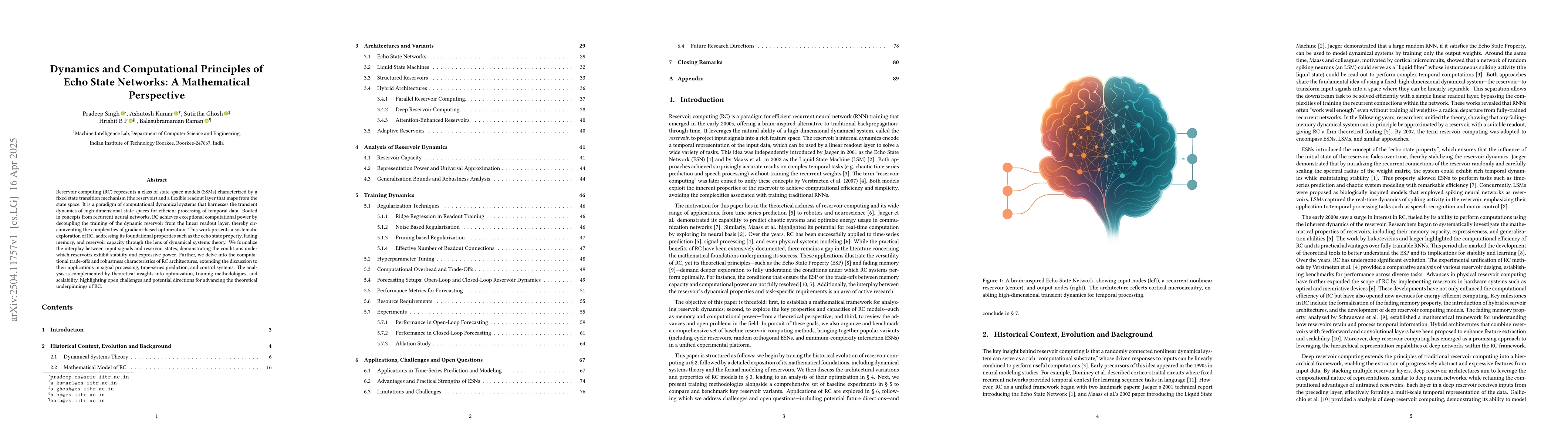 Thumbnail for Dynamics and Computational Principles of Echo State Networks: A
  Mathematical Perspective