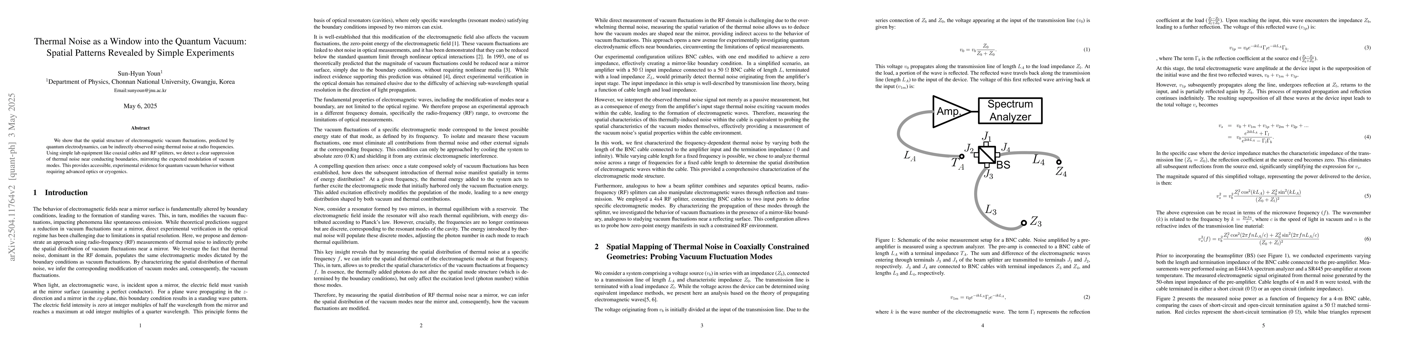 Thumbnail for Thermal Noise as a Window into the Quantum Vacuum: Spatial Patterns
  Revealed by Simple Experiments