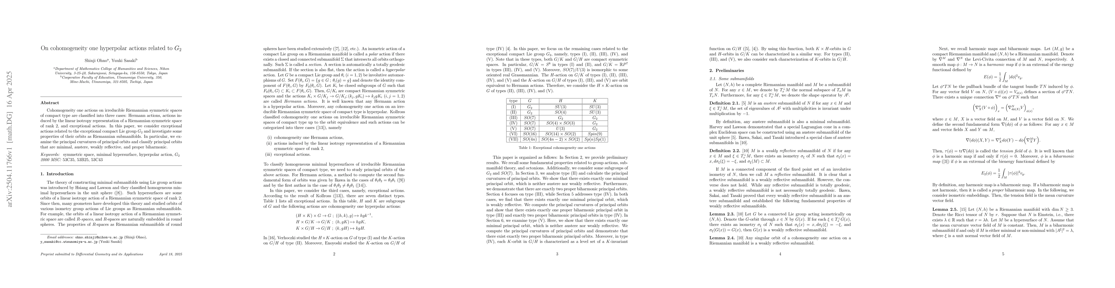 Thumbnail for On cohomogeneity one hyperpolar actions related to $G_{2}$