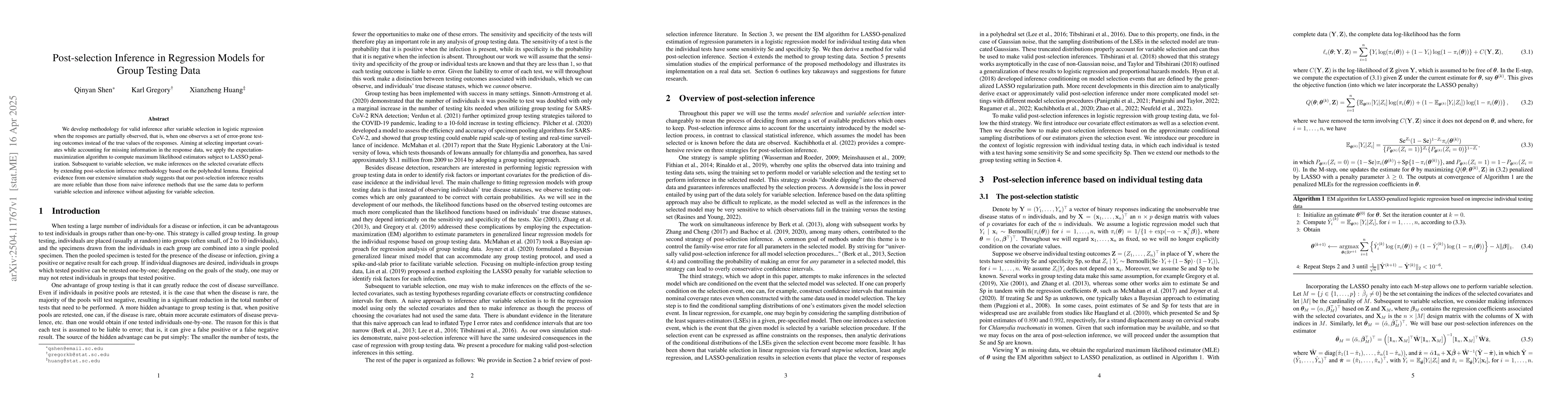Thumbnail for Post-selection Inference in Regression Models for Group Testing Data