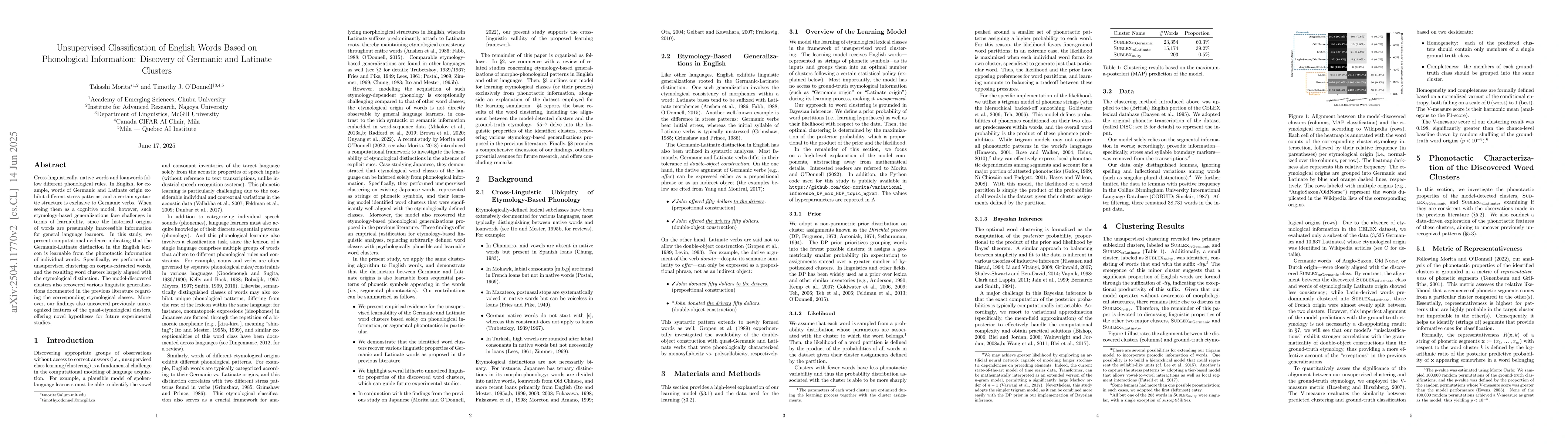 Thumbnail for Unsupervised Classification of English Words Based on Phonological
  Information: Discovery of Germanic and Latinate Clusters