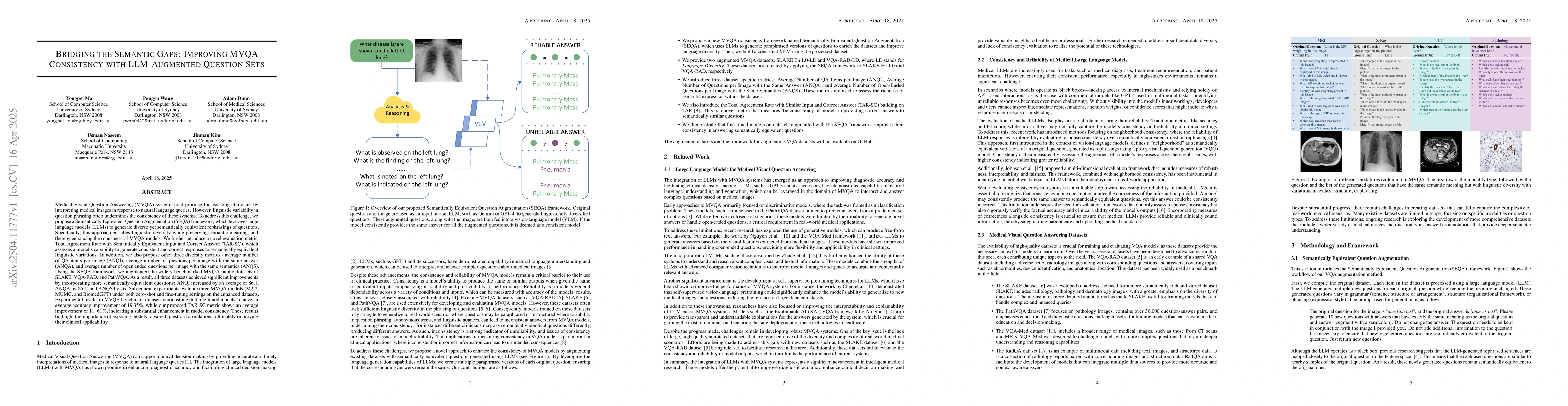 Thumbnail for Bridging the Semantic Gaps: Improving Medical VQA Consistency with
  LLM-Augmented Question Sets
