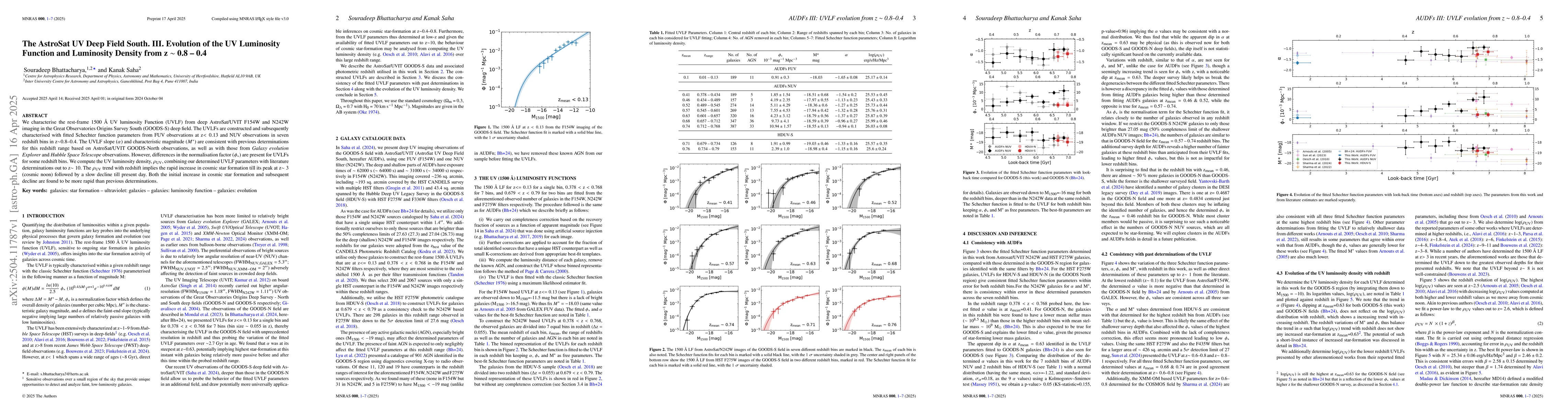 Thumbnail for The AstroSat UV Deep Field South. III. Evolution of the UV Luminosity
  Function and Luminosity Density from z~0.8-0.4