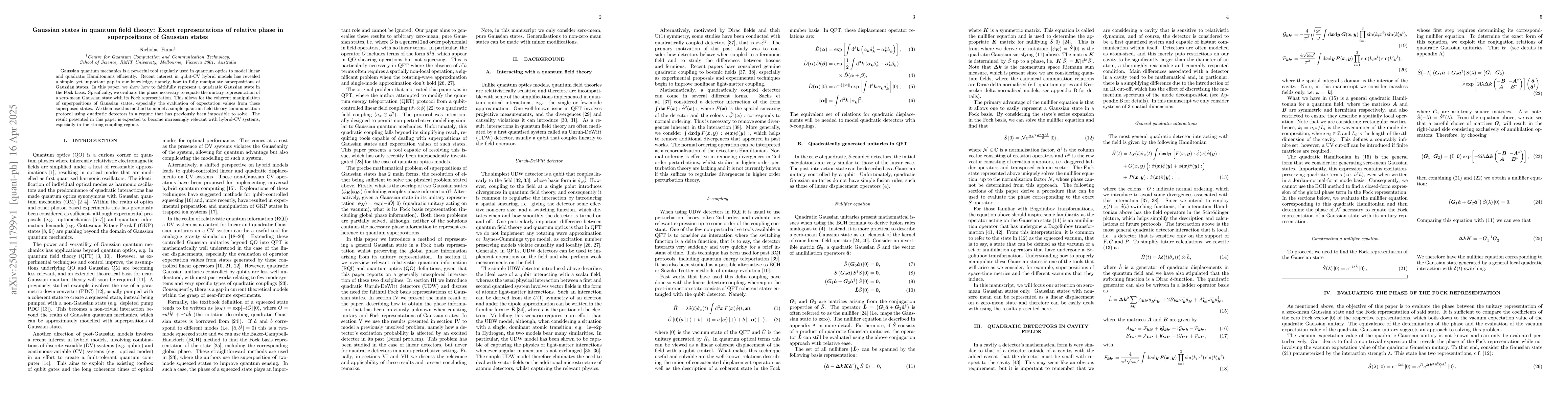 Thumbnail for Gaussian states in quantum field theory: Exact representations of
  relative phase in superpositions of Gaussian states