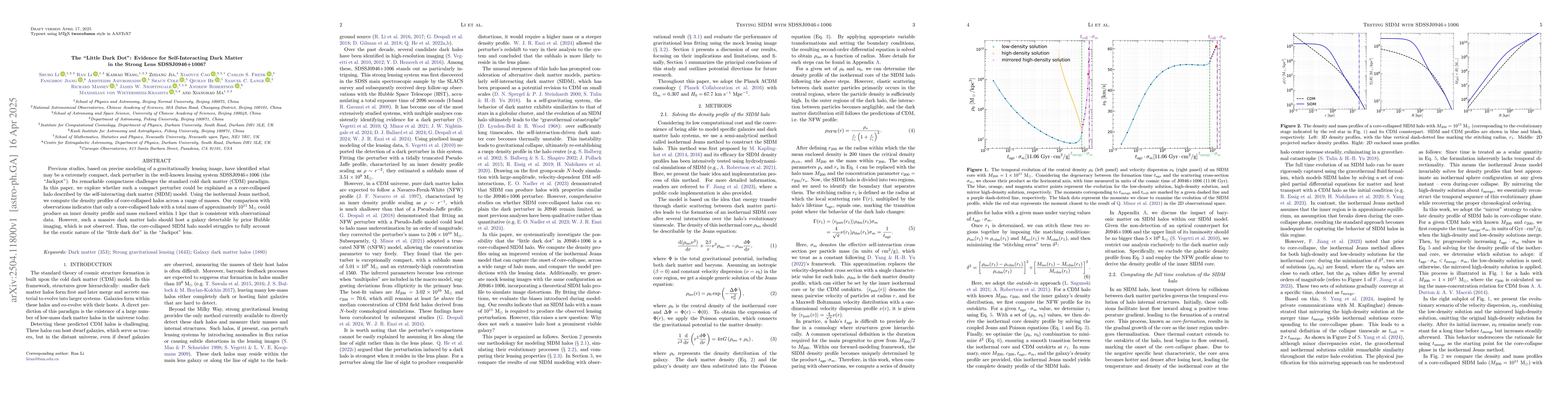 Thumbnail for The "Little Dark Dot": Evidence for Self-Interacting Dark Matter in the
  Strong Lens SDSSJ0946+1006?