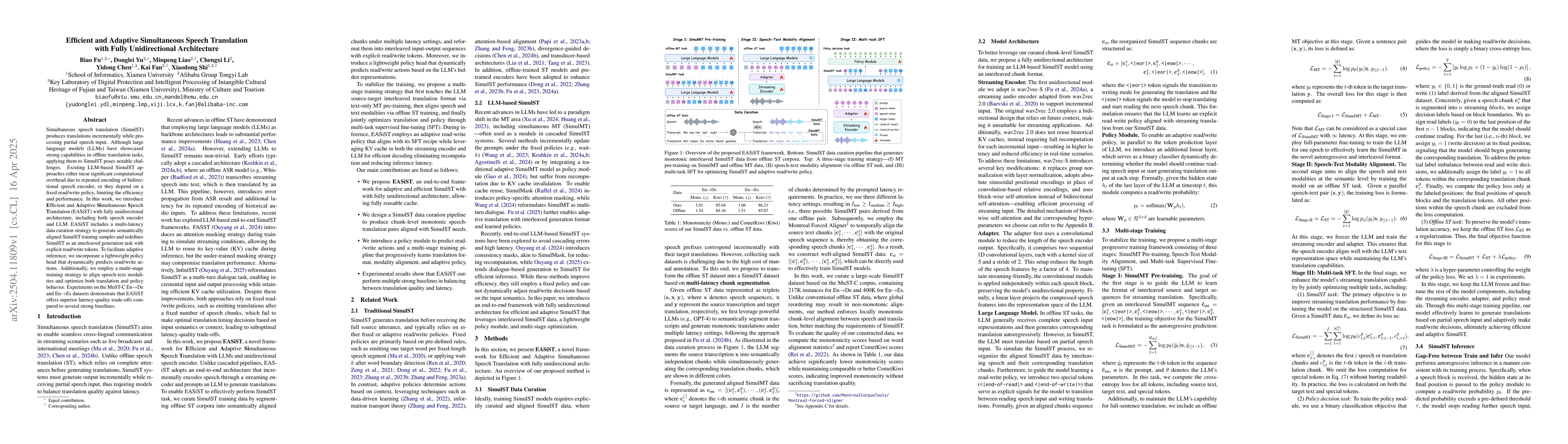 Thumbnail for Efficient and Adaptive Simultaneous Speech Translation with Fully
  Unidirectional Architecture
