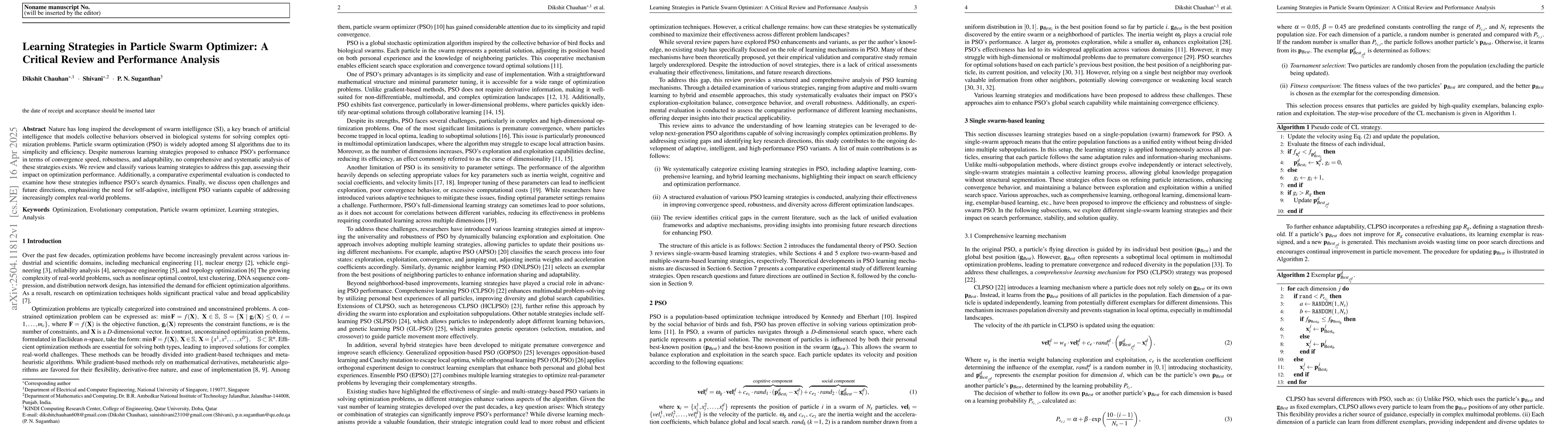 Thumbnail for Learning Strategies in Particle Swarm Optimizer: A Critical Review and
  Performance Analysis