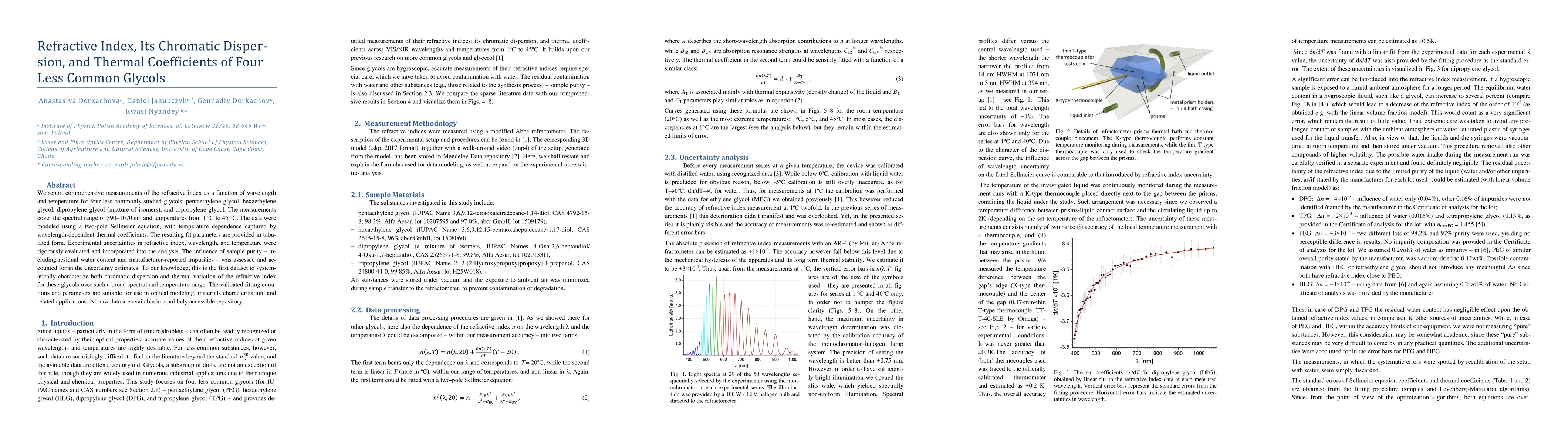 Thumbnail for Refractive Index, Its Chromatic Disper-sion, and Thermal Coefficients of
  Four Less Common Glycols