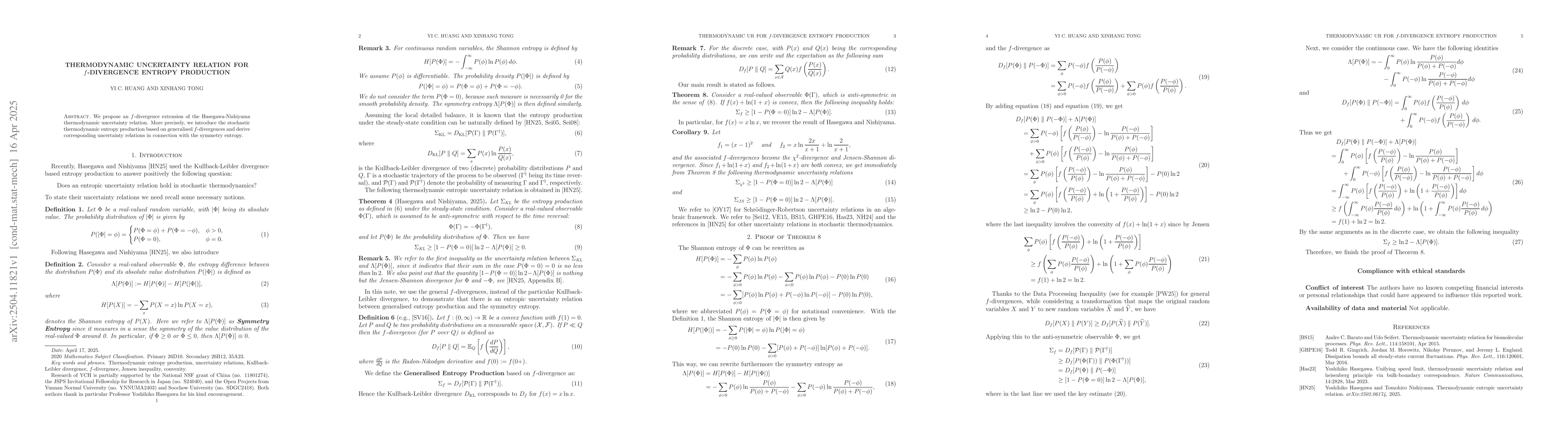 Thumbnail for Thermodynamic Uncertainty Relation for $f$-divergence Entropy Production