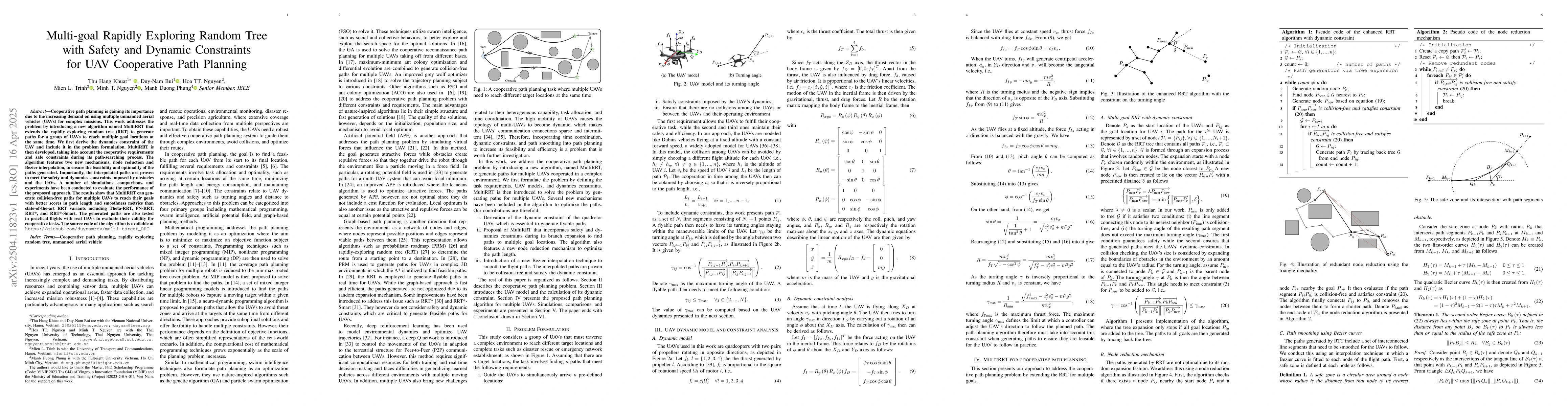 Thumbnail for Multi-goal Rapidly Exploring Random Tree with Safety and Dynamic
  Constraints for UAV Cooperative Path Planning
