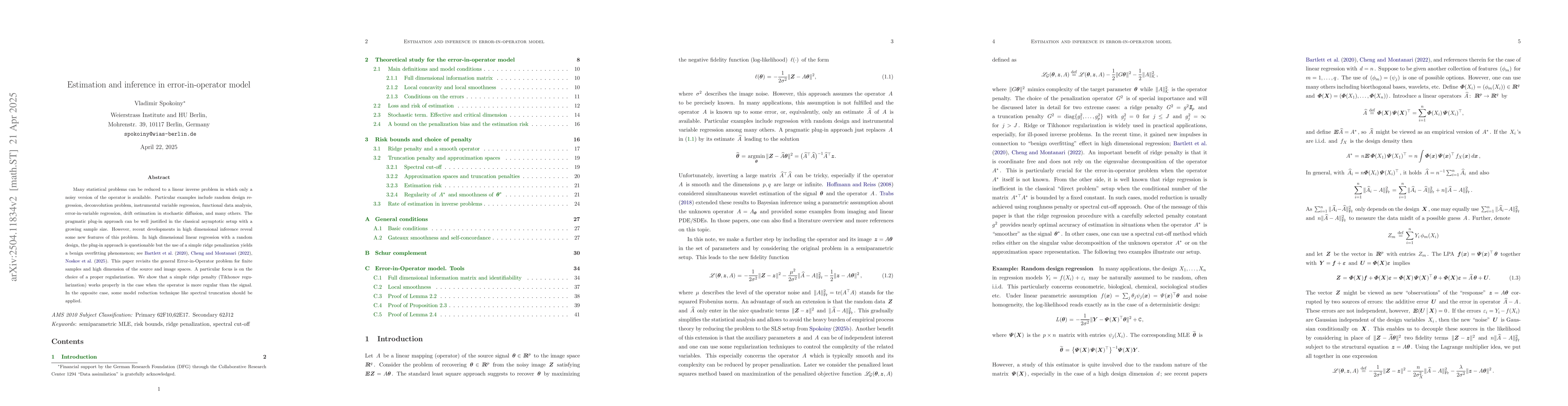 Thumbnail for Estimation and inference in error-in-operator model