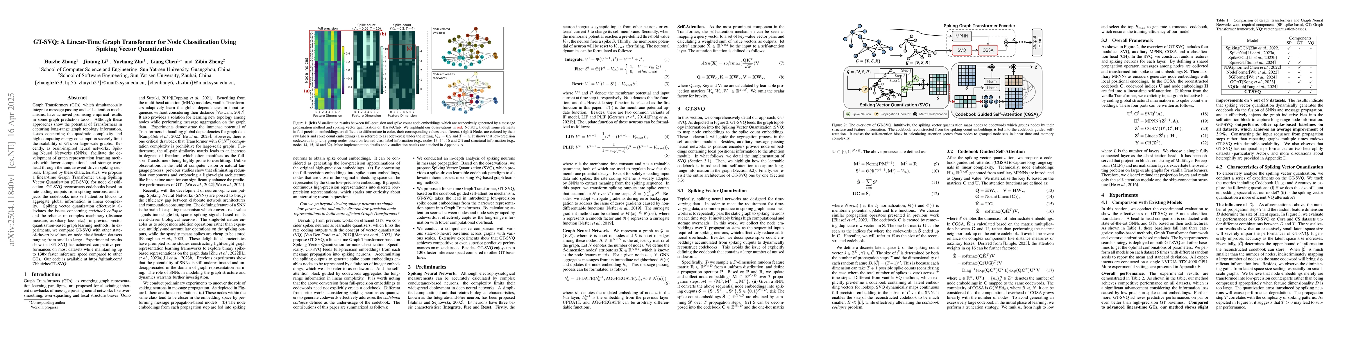 Thumbnail for GT-SVQ: A Linear-Time Graph Transformer for Node Classification Using
  Spiking Vector Quantization