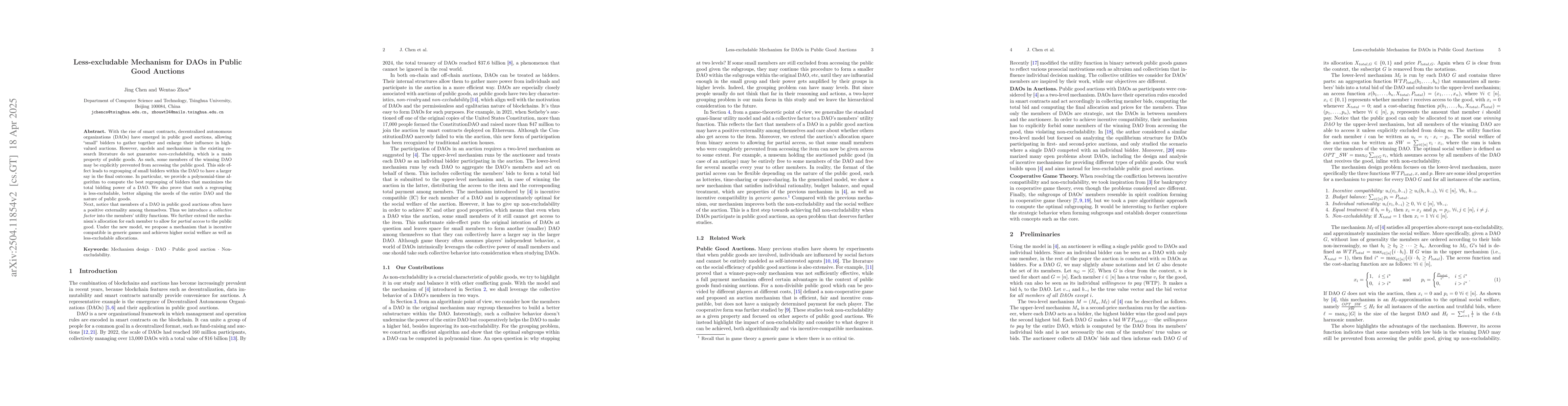 Thumbnail for Less-excludable Mechanism for DAOs in Public Good Auctions